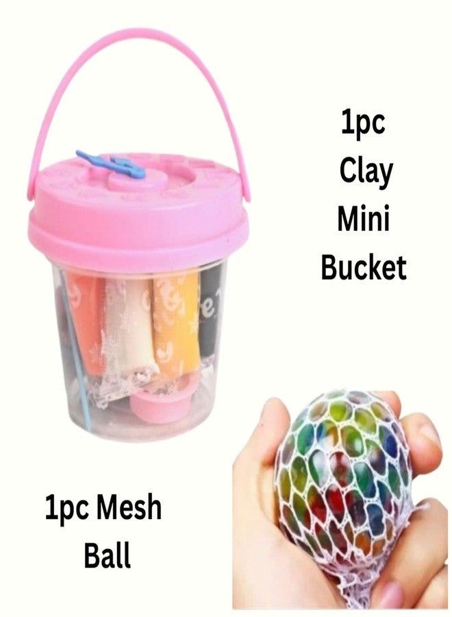 Kalra Magic® Clay Mini Bucket Set with Mesh Stress Ball Creative DIY Fun Kit for Kids | Soft Modeling Clay & Squeeze Ball Combo for Play, Fun, Stress Relief & Craft Activities - Image 2